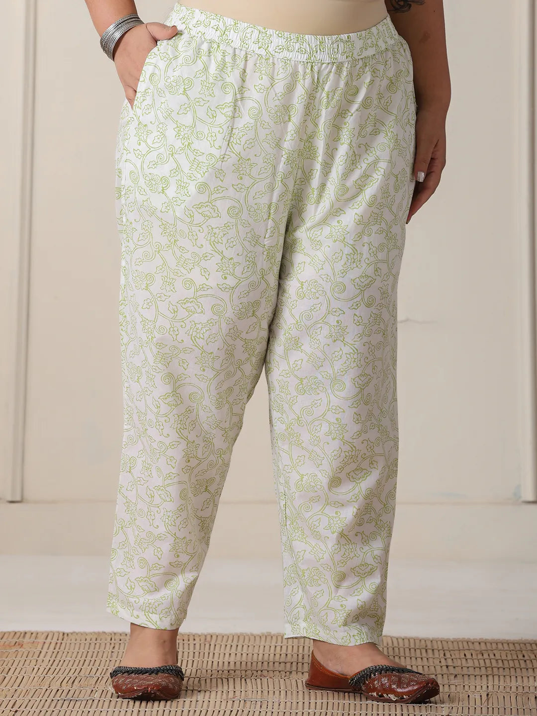 Yufta White And Yellow Cotton Sequins Work Plus Size Kurta Set With Pant & Dupatta
