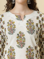 Thumbnail for Yufta White And Yellow Floral Print Cotton Sequins Work Kurta Set With Pant & Dupatta