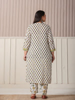 Thumbnail for Yufta White And Yellow Floral Print Cotton Sequins Work Plus Size Kurta Set With Pant & Dupatta
