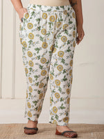Thumbnail for Yufta White And Yellow Floral Print Cotton Sequins Work Plus Size Kurta Set With Pant & Dupatta