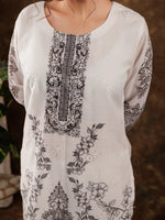 Thumbnail for Yufta White Cotton Ethnic Motifs Straight Kurta Dupatta Pant Set
