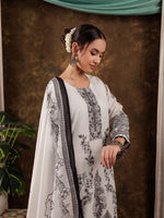 Thumbnail for Yufta White Cotton Ethnic Motifs Straight Kurta Dupatta Pant Set