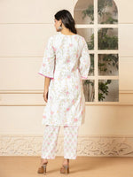Thumbnail for Yufta White Cotton Floral Print Kurta Dupatta Set - Distacart