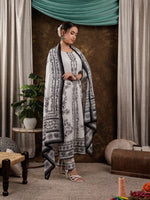 Thumbnail for Yufta White Cotton Kurta Dupatta Pant Set