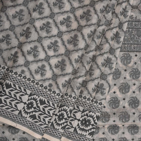 White Cut Work Cotton Handloom Saree with All Over Jamdani Style Design - Global Threads - Distacart