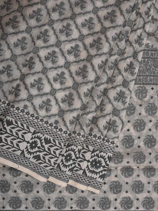 White Cut Work Cotton Handloom Saree with All Over Jamdani Style Design - Global Threads - Distacart