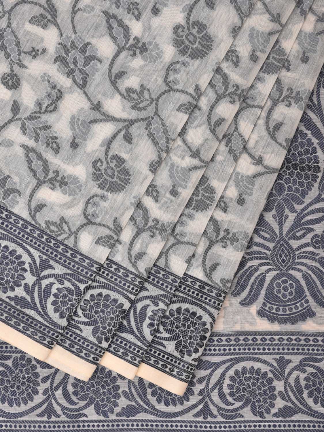 White Cut Work Sico Cotton Saree with All Over and Border Design - Global Threads - Distacart