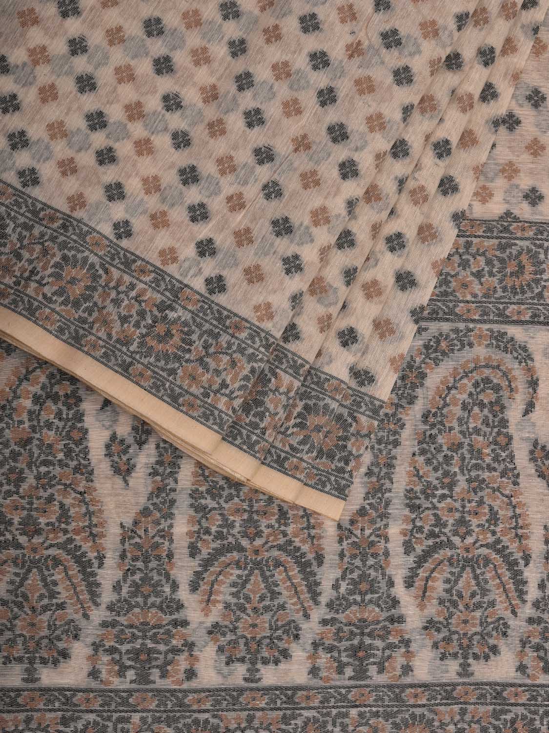 White Cut Work Sico Cotton Saree with All Over Banaras Design - Global Threads - Distacart