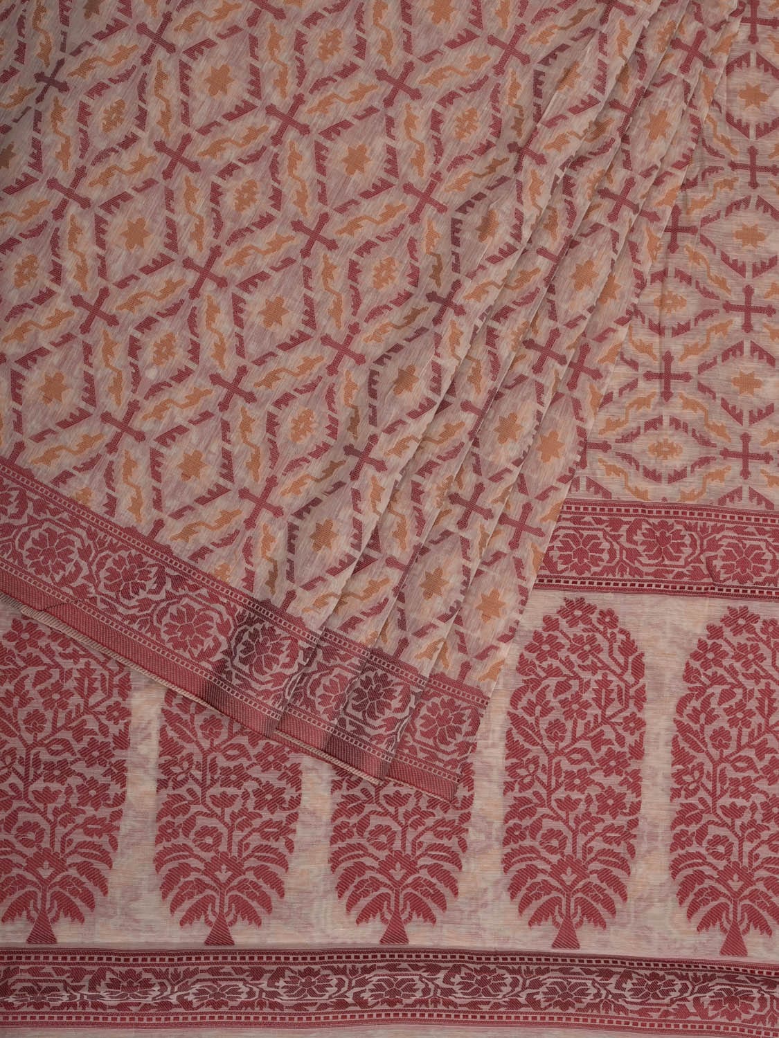 White Cut Work Sico Cotton Saree with All Over Banaras Design - Global Threads - Distacart