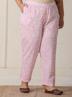 Thumbnail for Yufta White Floral Print Cotton Show Button On Yoke Plus Size Kurta Set With Pant & Dupatta