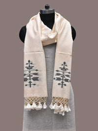 Thumbnail for White Khadi Cotton Handloom Dupatta with Dhakai Design - Global Threads - Distacart