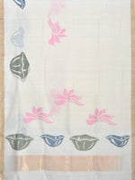 Thumbnail for White Khadi Cotton Handloom Saree with Pallu Design - Global Threads - Distacart