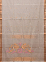 Thumbnail for White Khadi Cotton Handloom Saree with Parrots Pallu Design - Global Threads - Distacart