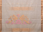 Thumbnail for White Khadi Cotton Handloom Saree with Parrots Pallu Design - Global Threads - Distacart