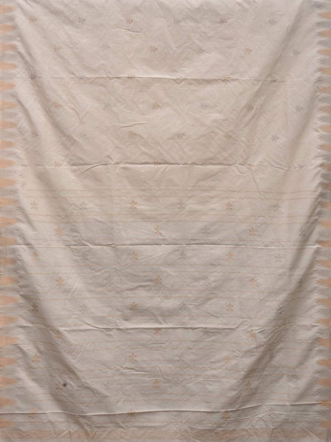 White Khadi Cotton Handloom Saree with Temple Border and Buta Design - Global Threads - Distacart