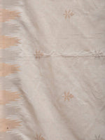 Thumbnail for White Khadi Cotton Handloom Saree with Temple Border and Buta Design - Global Threads - Distacart
