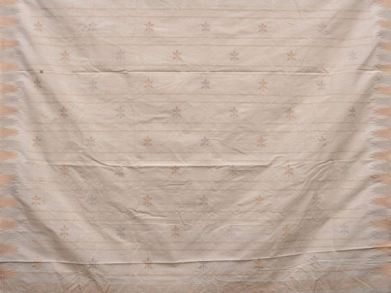 White Khadi Cotton Handloom Saree with Temple Border and Buta Design - Global Threads - Distacart