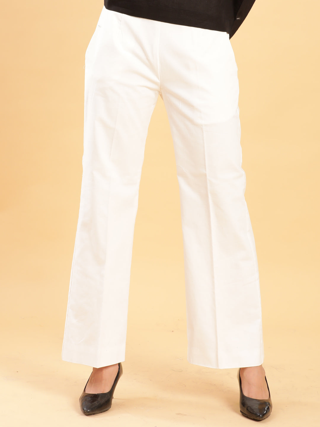 BohoJazz Retro Modern Style White Linen Bell Bottom