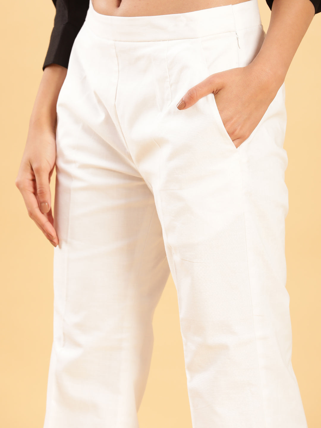 BohoJazz Retro Modern Style White Linen Bell Bottom