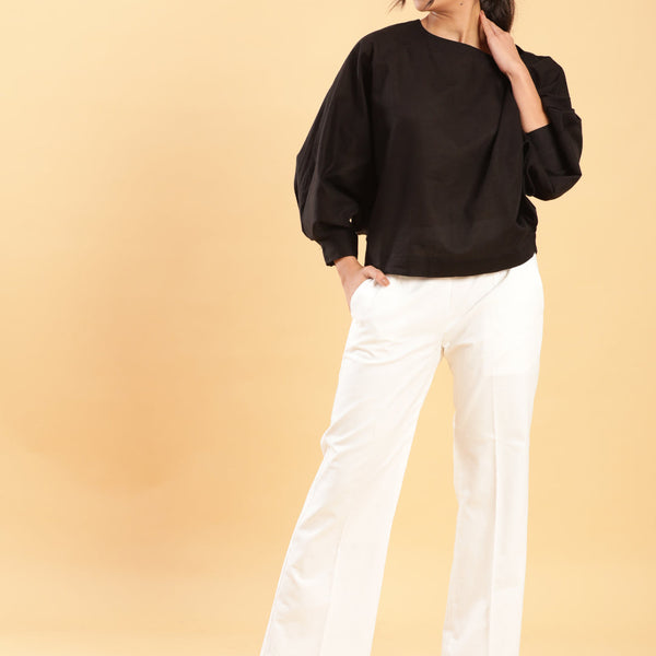 BohoJazz Retro Modern Style White Linen Bell Bottom
