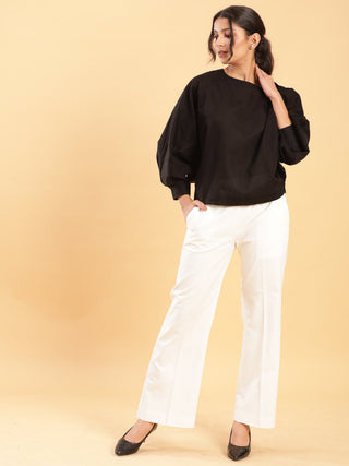 BohoJazz Retro Modern Style White Linen Bell Bottom