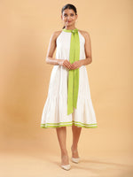 Thumbnail for BohoJazz White linen Chic Dress with Lime Detailing