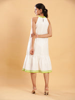 Thumbnail for BohoJazz White linen Chic Dress with Lime Detailing