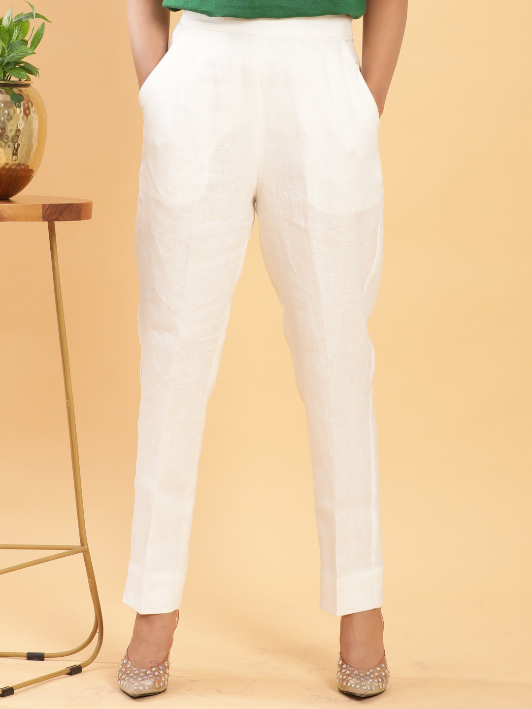 BohoJazz White Linen Formal Trousers