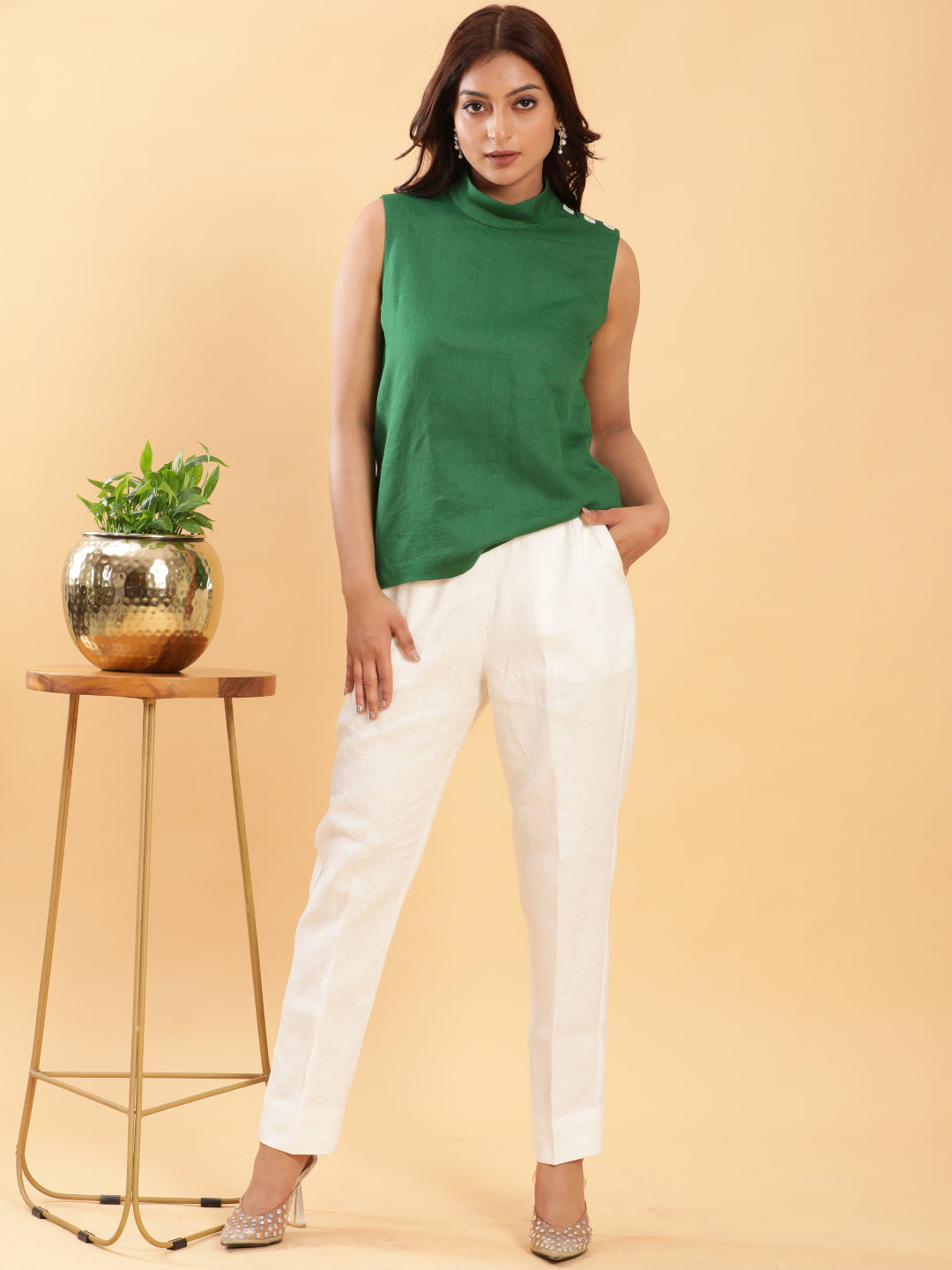 BohoJazz White Linen Formal Trousers