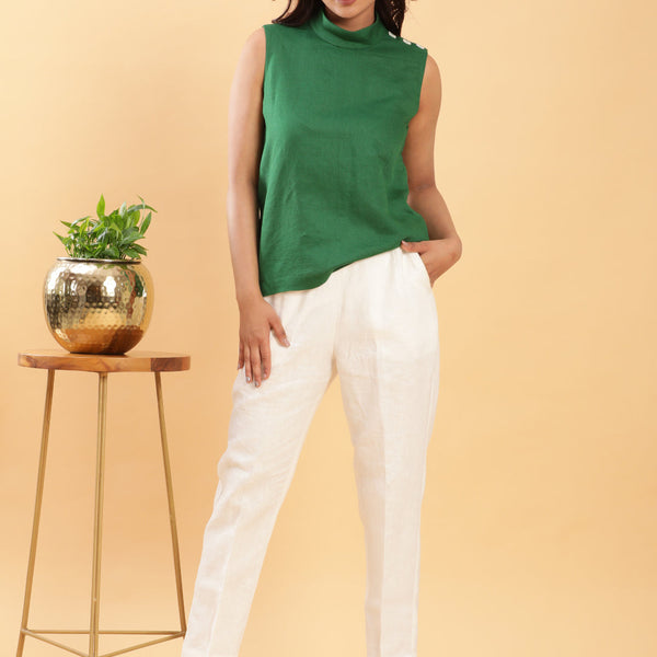 BohoJazz White Linen Formal Trousers