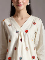 Thumbnail for Yufta White Pure Cotton Applique Work Top