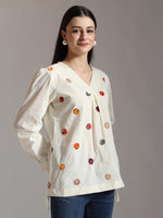 Thumbnail for Yufta White Pure Cotton Applique Work Top