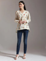 Thumbnail for Yufta White Pure Cotton Applique Work Top