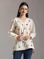 Thumbnail for Yufta White Pure Cotton Applique Work Top