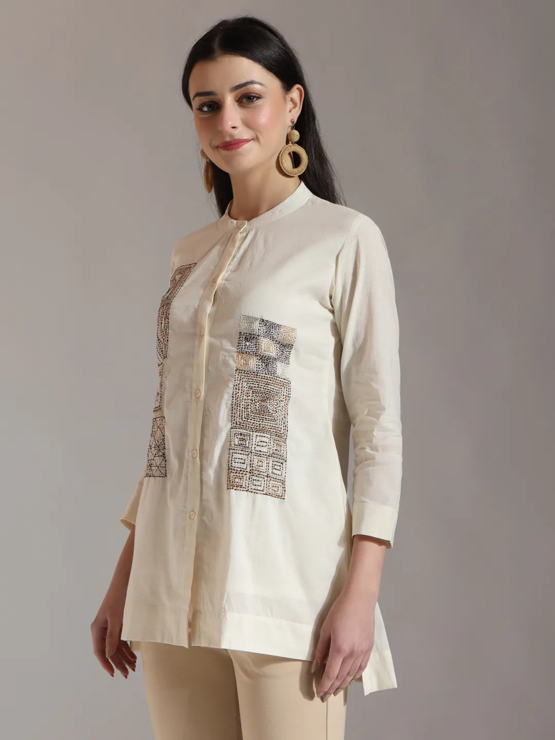 Yufta White Pure Cotton Embroidered Top - Distacart