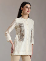 Thumbnail for Yufta White Pure Cotton Embroidered Top
