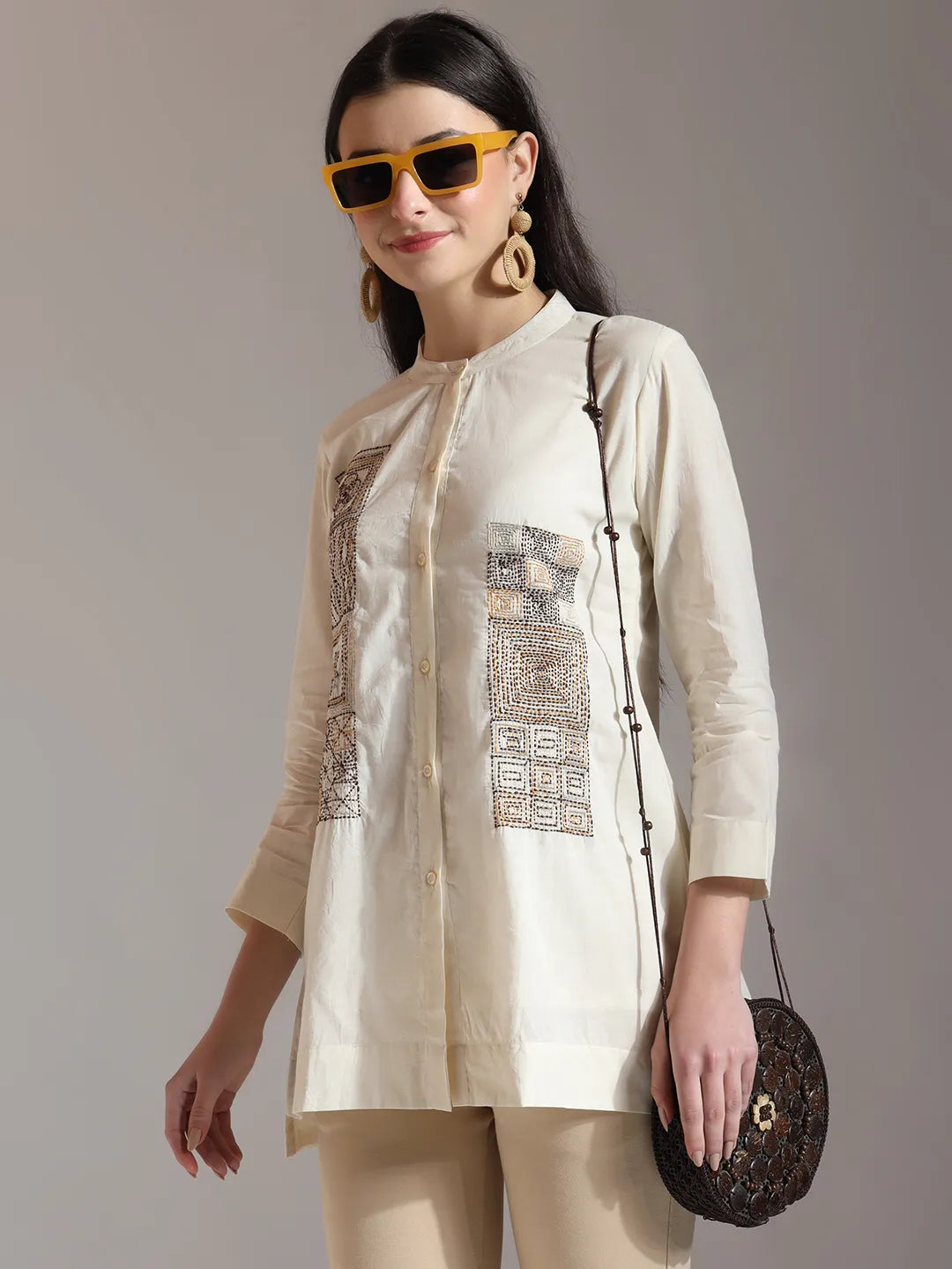 Yufta White Pure Cotton Embroidered Top