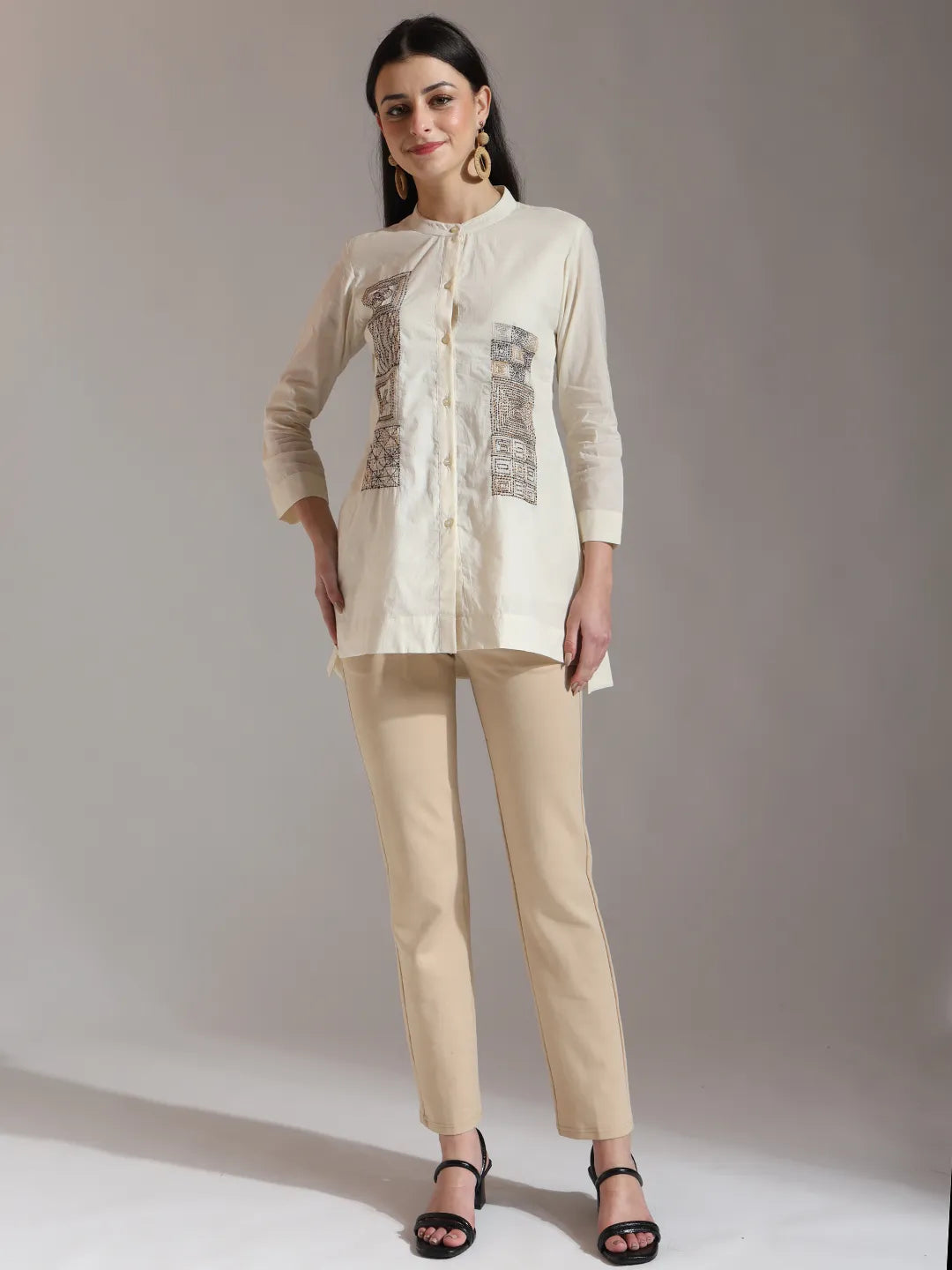 Yufta White Pure Cotton Embroidered Top