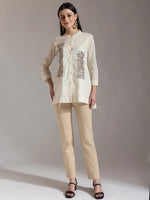 Thumbnail for Yufta White Pure Cotton Embroidered Top