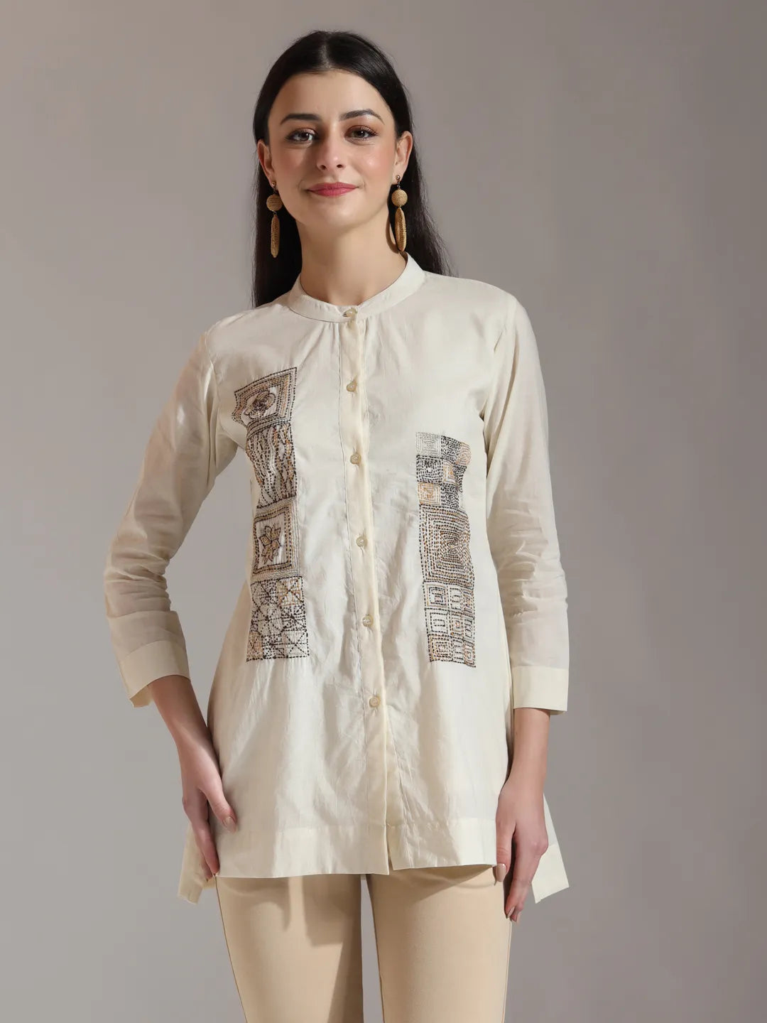 Yufta White Pure Cotton Embroidered Top - Distacart