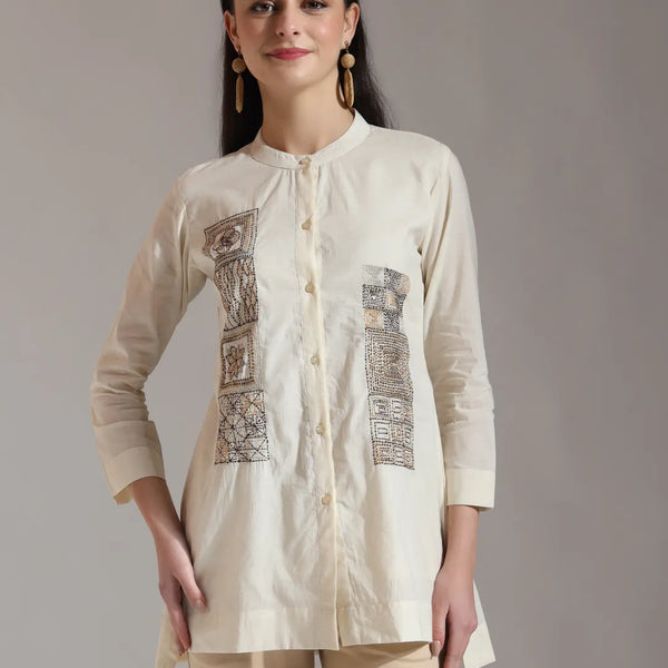 Yufta White Pure Cotton Embroidered Top - Distacart