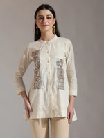 Thumbnail for Yufta White Pure Cotton Embroidered Top