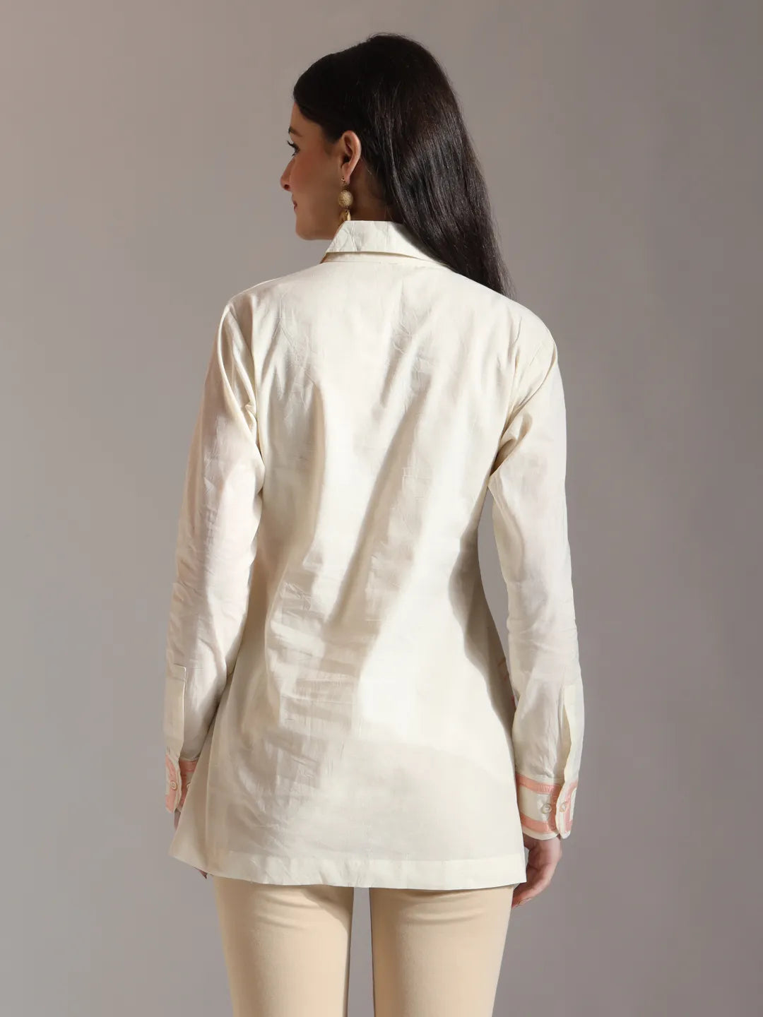 Yufta White Pure Cotton Top With Embroidery With Lining