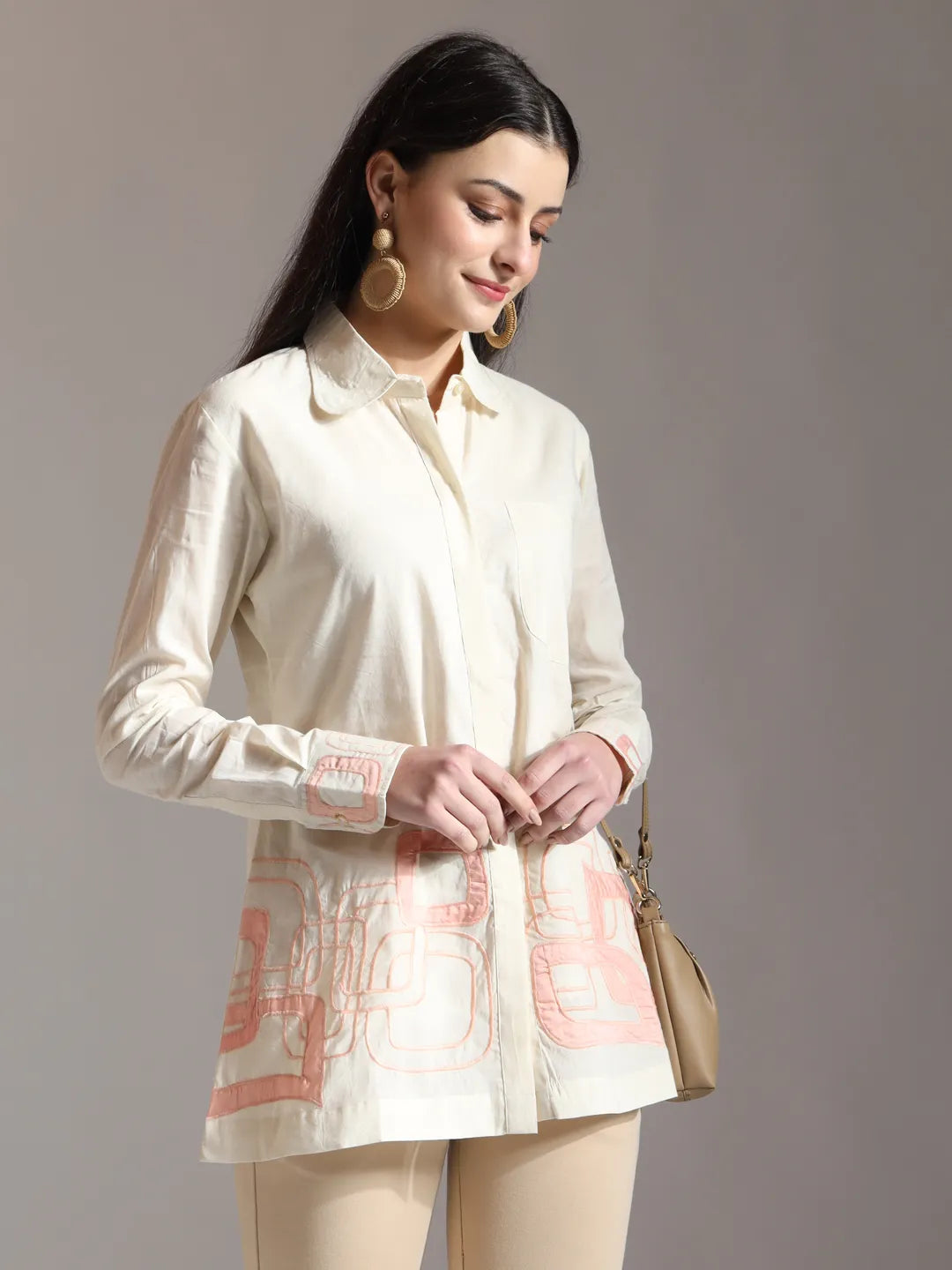 Yufta White Pure Cotton Top With Embroidery With Lining