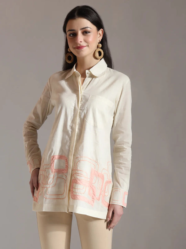 Yufta White Pure Cotton Top With Embroidery With Lining