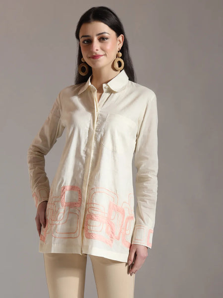Yufta White Pure Cotton Top With Embroidery With Lining