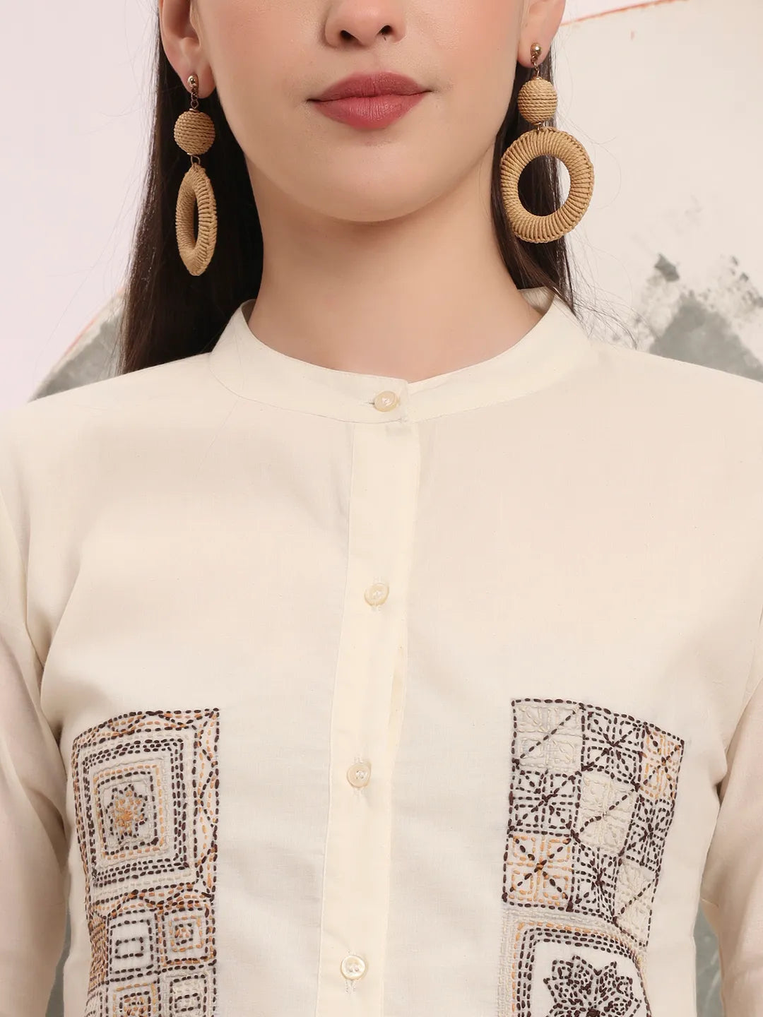 Yufta White Pure Cotton Top With Embroidery