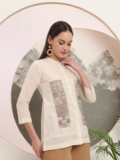 Yufta White Pure Cotton Top With Embroidery - Distacart