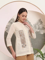 Thumbnail for Yufta White Pure Cotton Top With Embroidery