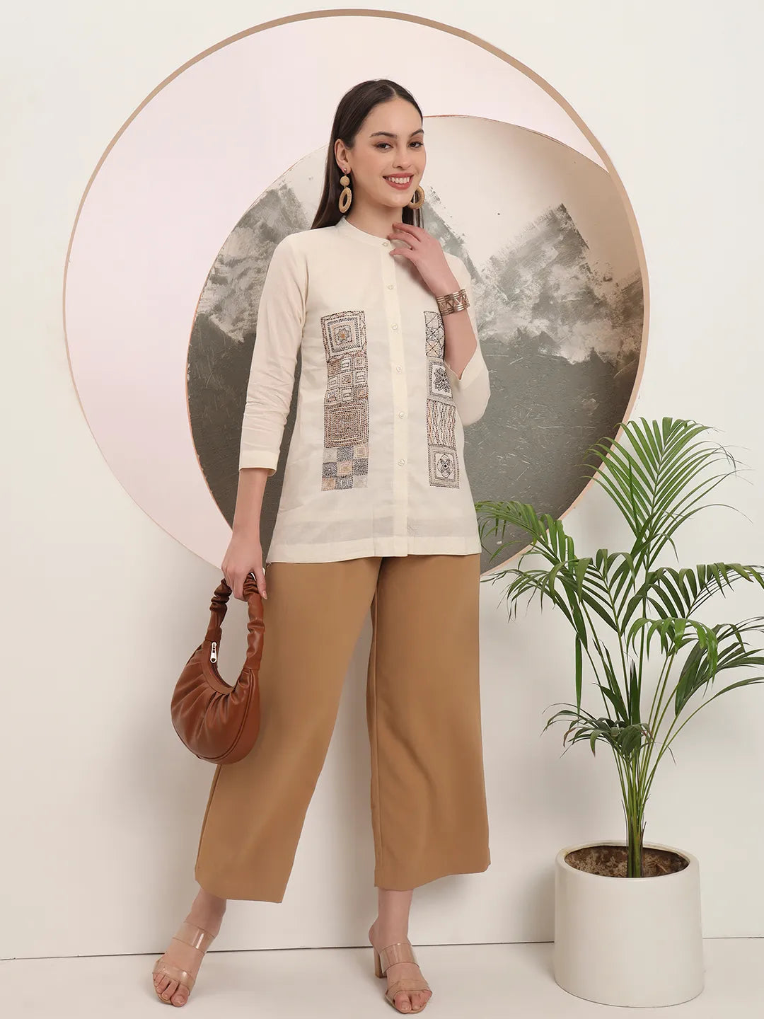 Yufta White Pure Cotton Top With Embroidery